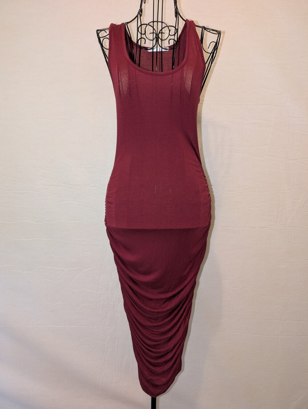 Sleeveless Ruched Bodycon Dress - Burgundy